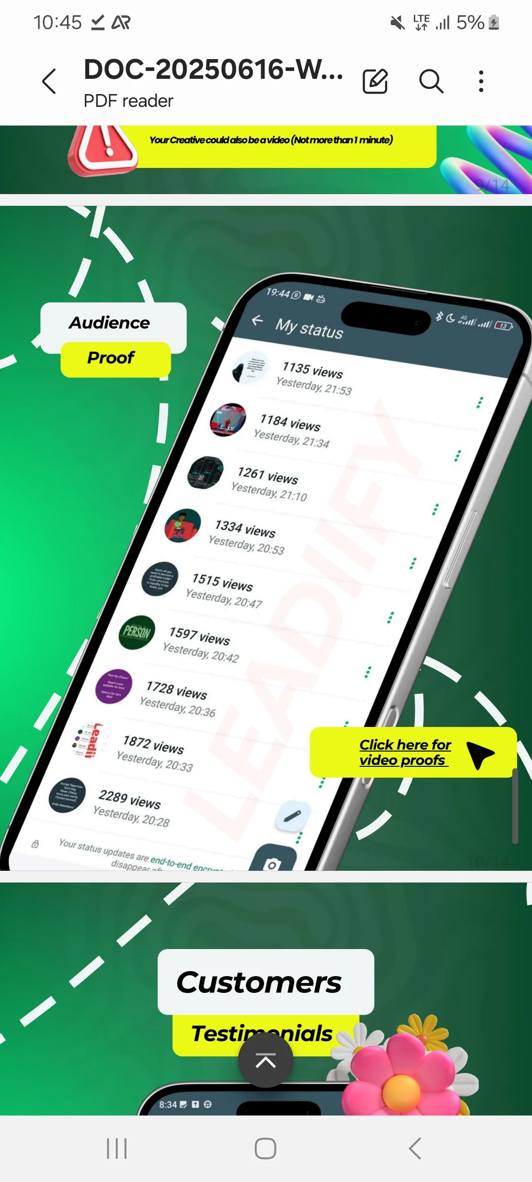 LEADIIFY WhatsApp status audience proof screenshot