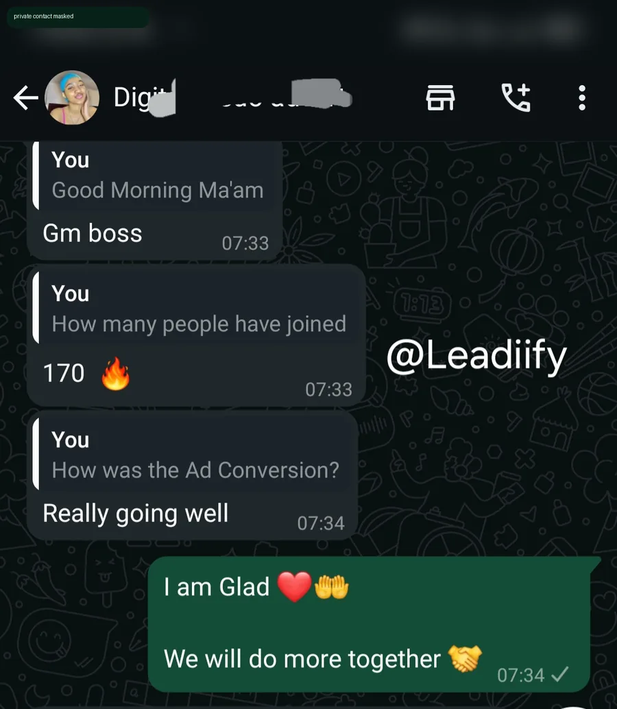 Advertiser testimonial screenshot mentioning 170 people joined